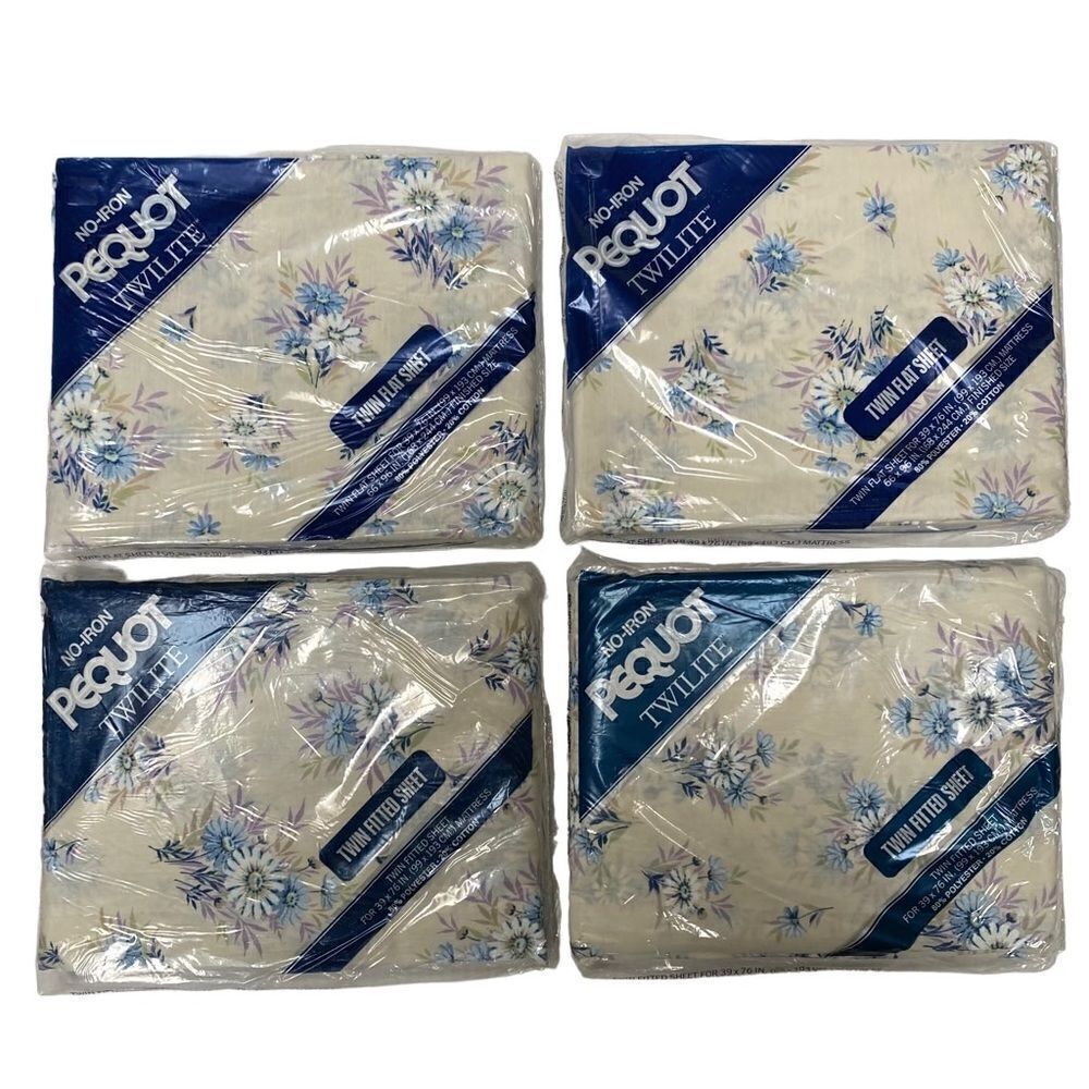 Vintage Pequot Daisy Twilight no iron Sheets Twin Fitted & Flat 2 sets NIP